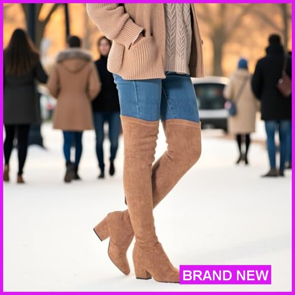 Online Shopping Winter Suede Classic Thick Heel Thigh High  Over the Knee Boots Suede Block Heel Winter Thigh High Comfort Pointed Toe